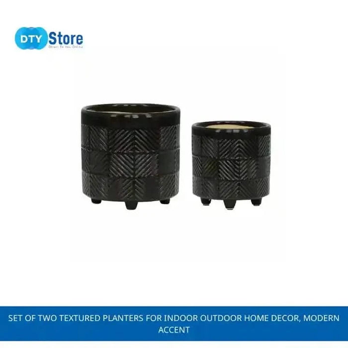 SET OF TWO TEXTURED PLANTERS FOR INDOOR OUTDOOR HOME DECOR, MODERN ACCENT White -DTYStore