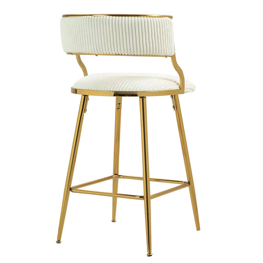 (SET of 2) 26'' Counter height bar stools Corduroy kitchen island counter bar stool with back,golden chromed base and footrest (BEIGE) Default -DTYStore
