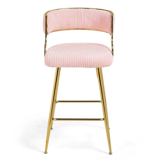 (SET of 2) 26'' Counter height bar stools Corduroy kitchen island counter bar stool with back,golden chromed base and footrest (PINK) Default -DTYStore