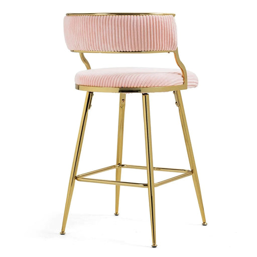 (SET of 2) 26'' Counter height bar stools Corduroy kitchen island counter bar stool with back,golden chromed base and footrest (PINK) Default -DTYStore