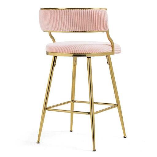 (SET of 2) 26'' Counter height bar stools Corduroy kitchen island counter bar stool with back,golden chromed base and footrest (PINK) Default -DTYStore
