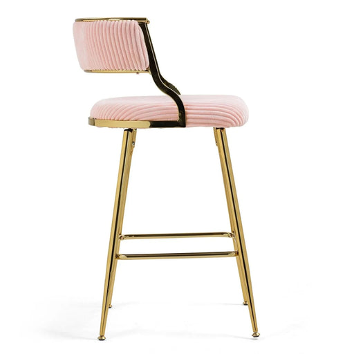 (SET of 2) 26'' Counter height bar stools Corduroy kitchen island counter bar stool with back,golden chromed base and footrest (PINK) Default -DTYStore