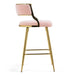 (SET of 2) 26'' Counter height bar stools Corduroy kitchen island counter bar stool with back,golden chromed base and footrest (PINK) Default -DTYStore