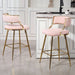(SET of 2) 26'' Counter height bar stools Corduroy kitchen island counter bar stool with back,golden chromed base and footrest (PINK) Default -DTYStore