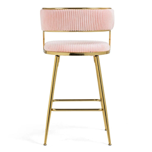 (SET of 2) 26'' Counter height bar stools Corduroy kitchen island counter bar stool with back,golden chromed base and footrest (PINK) Default -DTYStore