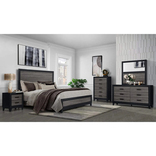 SOLUTO Urban Farmhouse King Bedroom Set Dark Gray and Black Solid Wood MDF Default -DTYStore