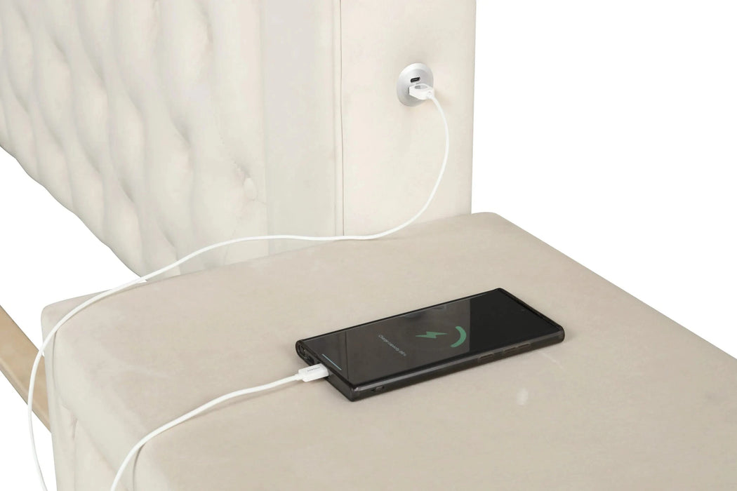 SOPHIA Crystal Tufted Full 4 Pc Bed Made with Wood in Cream Default -DTYStore