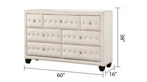 SOPHIA Crystal Tufted Full 5 Pc Bed Made with Wood in Cream Default -DTYStore