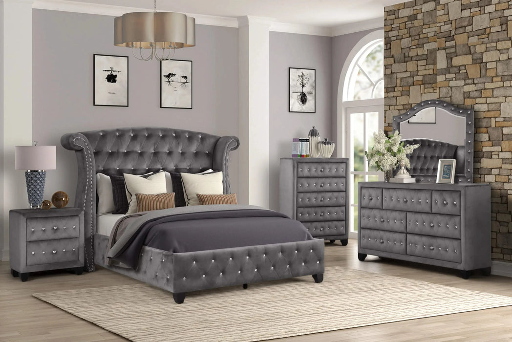 SOPHIA Full 5 Pc Upholstery Bedroom Set Made With Wood in Gray (CA INVENTORY0 Default -DTYStore
