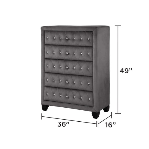 SOPHIA Full 5 Pc Vanity Upholstery Bedroom Set Made With Wood in Gray (CA INVENTORY) Default -DTYStore