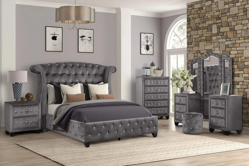 SOPHIA Full 5 Pc Vanity Upholstery Bedroom Set Made With Wood in Gray (CA INVENTORY) Default -DTYStore