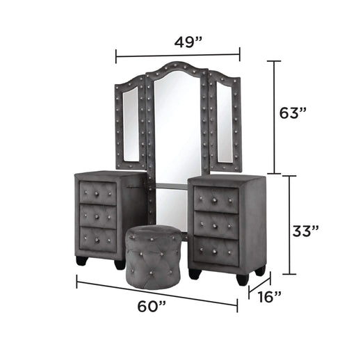 SOPHIA Full 5 Pc Vanity Upholstery Bedroom Set Made With Wood in Gray (CA INVENTORY) Default -DTYStore