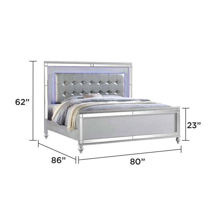 STERLING King 5 PC LED Bedroom set made with wood in Silver Color Default -DTYStore