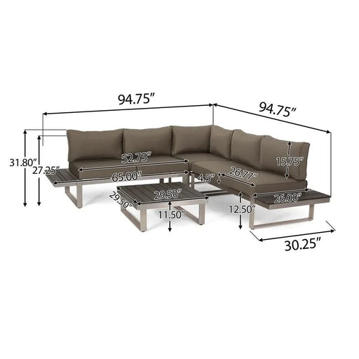 STERLING Outdoor Aluminum V-Shaped 5 Seater Sofa Set with Cushions Default -DTYStore