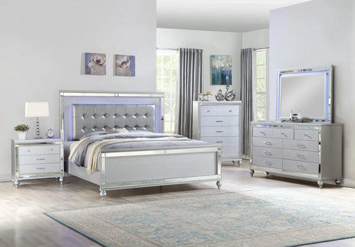 STERLING Queen 5 PC LED Bedroom set made with wood in Silver Color Default -DTYStore