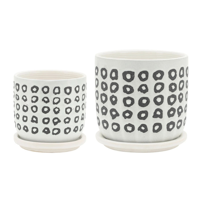 S/2 5/6' AZTEC PLANTER W/ SAUCER, BLACK - DTY Store