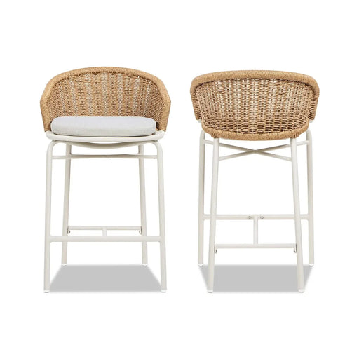 Santorini 28' Wicker Back Outdoor Bar Stool, Set of 2, Wheat Beige Axroma Olefin Default -DTYStore
