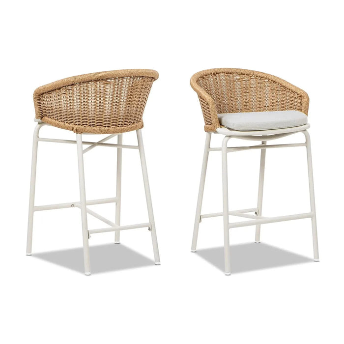Santorini 28' Wicker Back Outdoor Bar Stool, Set of 2, Wheat Beige Axroma Olefin Default -DTYStore