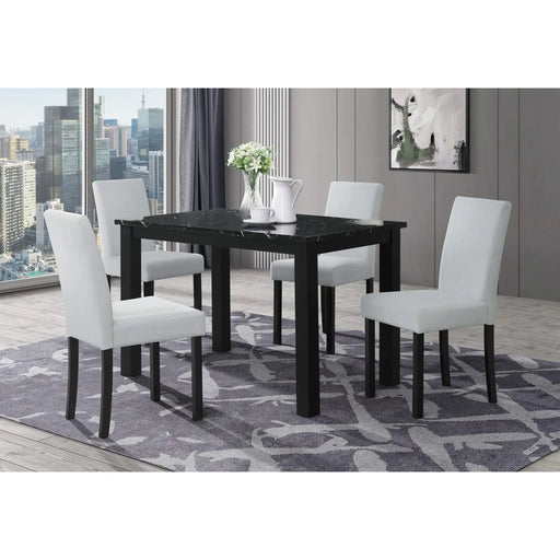 Sarang Contemporary Black Dining Table and Silver Chairs Set with Faux Marble Top and Wood Frame Default -DTYStore