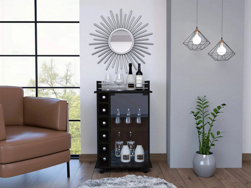 Savannah 6-Bottle 3-Shelf Bar Cart Black Wengue Default -DTYStore