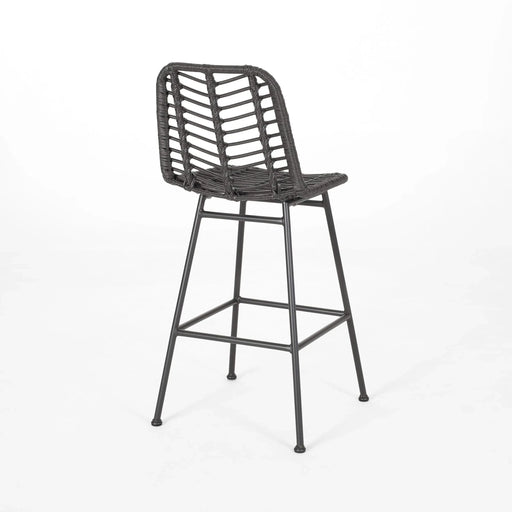 Sawtelle Outdoor Wicker Barstools Set of 2 with Faux Rattan and Iron Frame in Gray and Black Finish Default -DTYStore