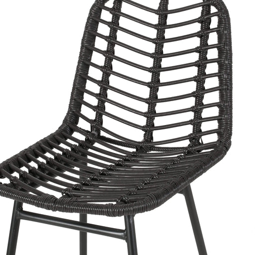 Sawtelle Outdoor Wicker Barstools Set of 2 with Faux Rattan and Iron Frame in Gray and Black Finish Default -DTYStore
