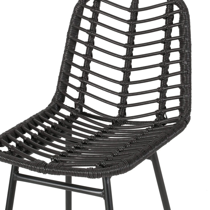 Sawtelle Outdoor Wicker Barstools Set of 2 with Faux Rattan and Iron Frame in Gray and Black Finish Default -DTYStore