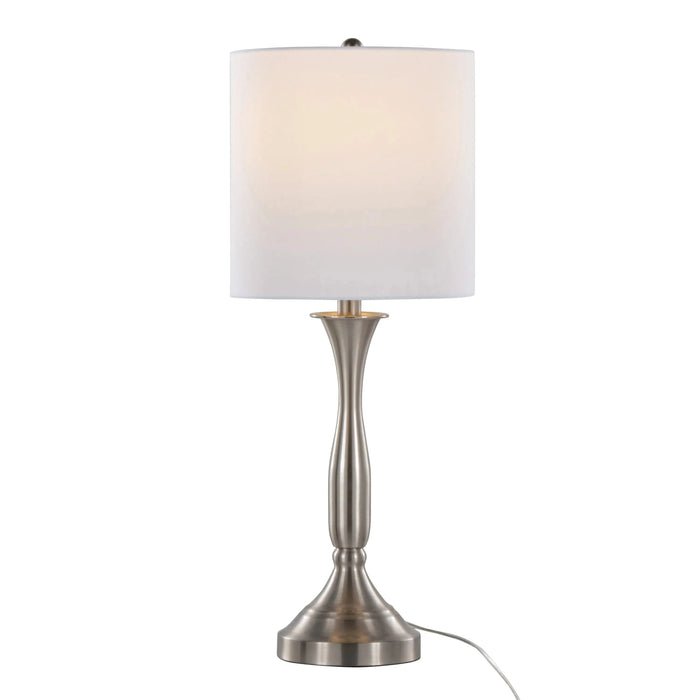Sawyer 25' Contemporary Metal Table Lamp in Brushed Nickel with White Linen Shade and Built-in USB Port from Grandview Gallery by LumiSource - Set of 2 Default -DTYStore
