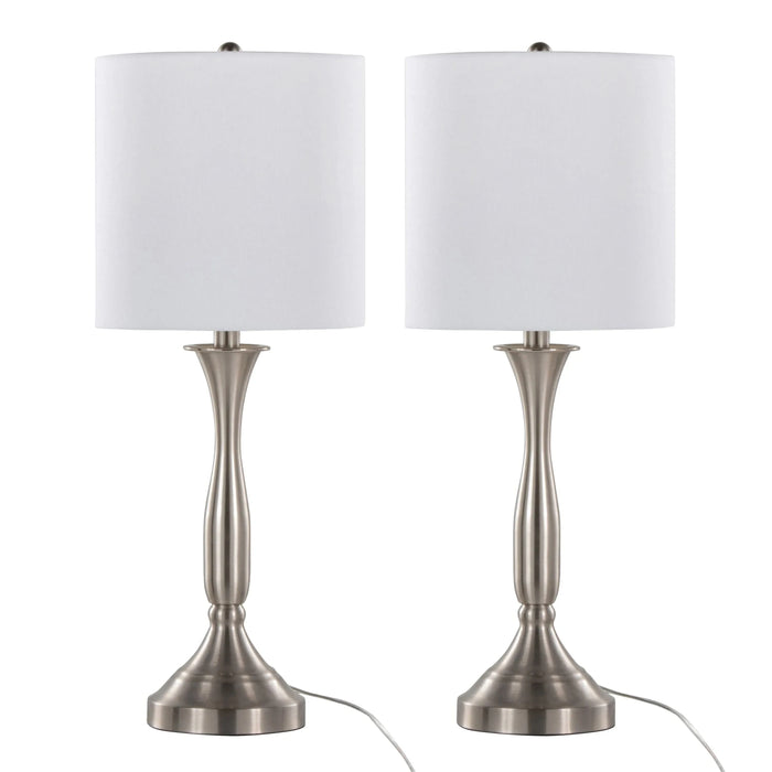Sawyer 25' Contemporary Metal Table Lamp in Brushed Nickel with White Linen Shade and Built-in USB Port from Grandview Gallery by LumiSource - Set of 2 Default -DTYStore