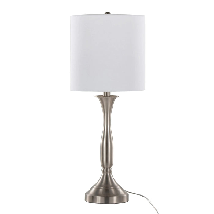 Sawyer 25' Contemporary Metal Table Lamp in Brushed Nickel with White Linen Shade and Built-in USB Port from Grandview Gallery by LumiSource - Set of 2 Default -DTYStore
