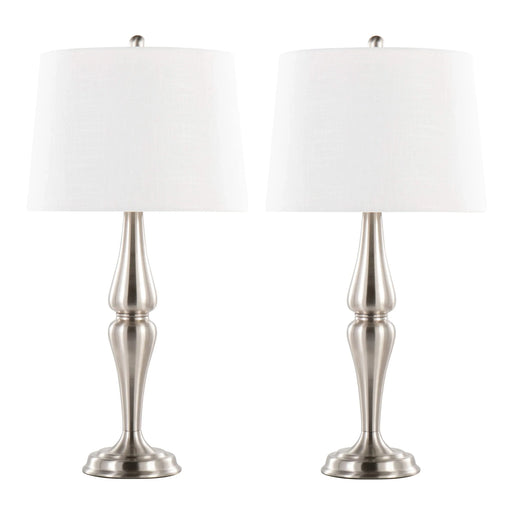 Sawyer 30' Contemporary Metal Table Lamp in Brushed Nickel and White Linen from Grandview Gallery by LumiSource - Set of 2 Default -DTYStore