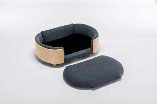 Scandinavian style Elevated Dog Bed Pet Sofa With Solid Wood legs and Bent Wood Back, Velvet Cushion,Mid Size,Dark Grey Default -DTYStore