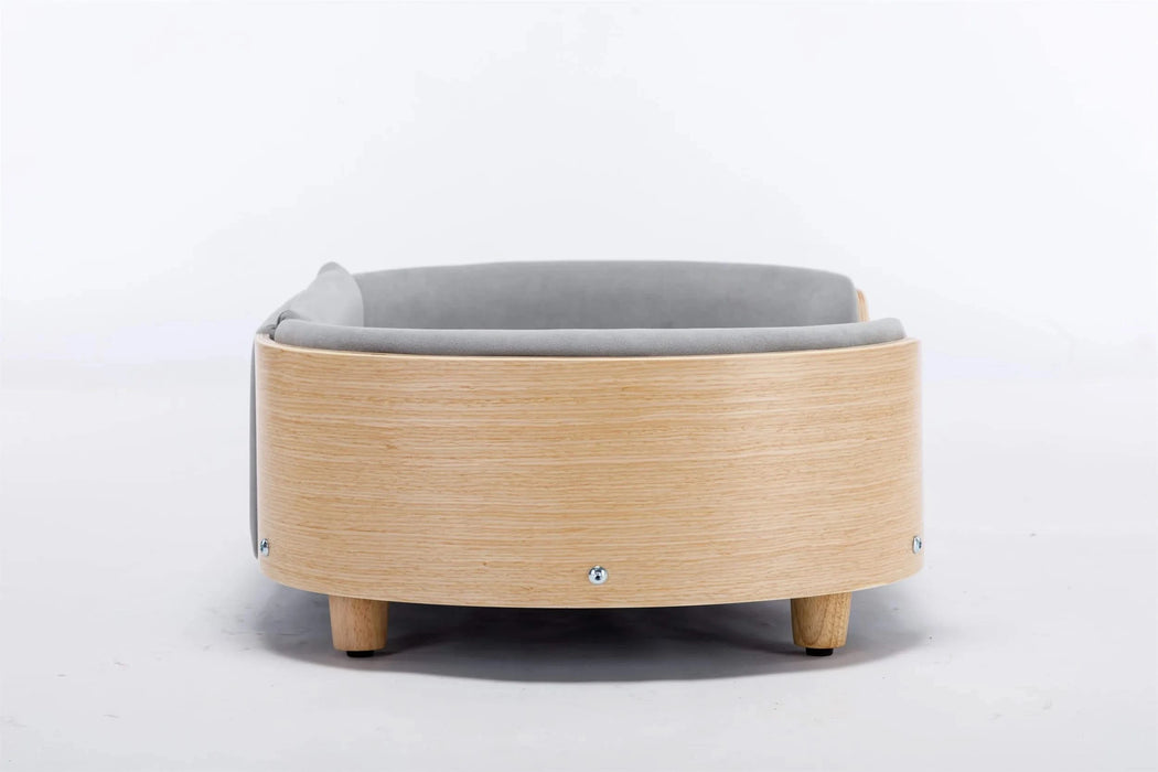 Scandinavian style Elevated Dog Bed Pet Sofa With Solid Wood legs and Bent Wood Back, Velvet Cushion,Mid Size Light Grey Default -DTYStore