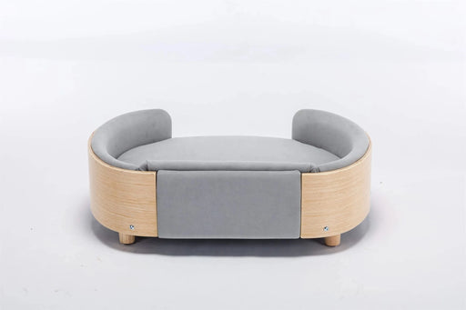 Scandinavian style Elevated Dog Bed Pet Sofa With Solid Wood legs and Bent Wood Back, Velvet Cushion,Mid Size Light Grey Default -DTYStore
