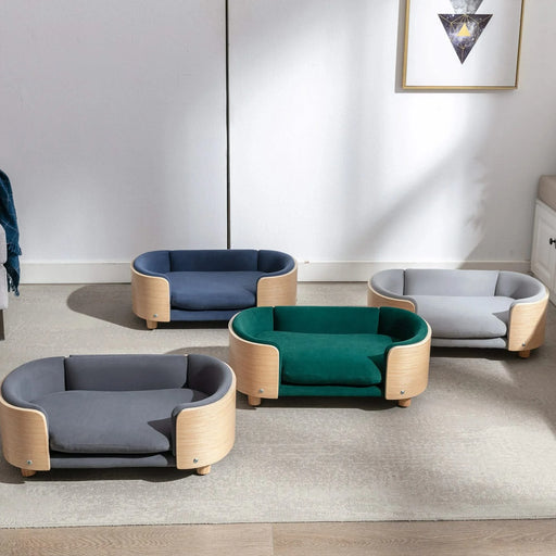 Scandinavian style Elevated Dog Bed Pet Sofa With Solid Wood legs and Bent Wood Back, Velvet Cushion,Small Size -DTYStore