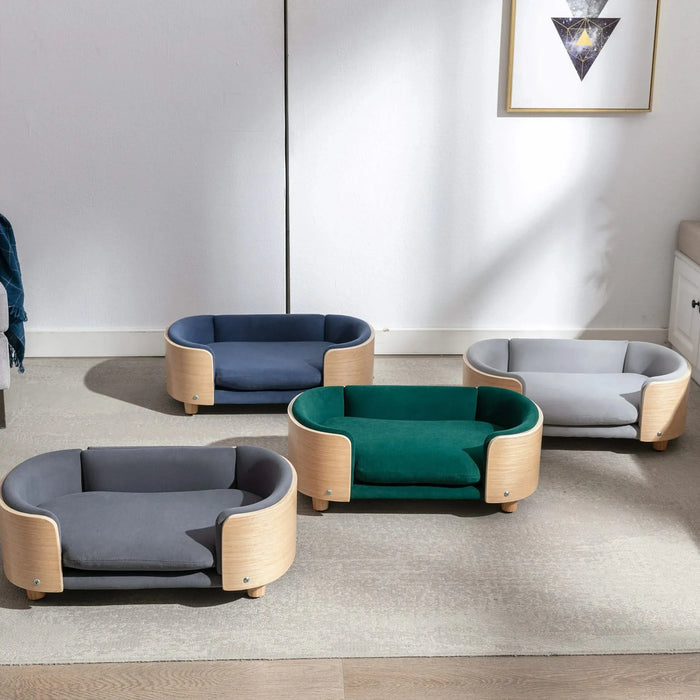 Scandinavian style Elevated Dog Bed Pet Sofa With Solid Wood legs and Bent Wood Back, Velvet Cushion,Small Size -DTYStore