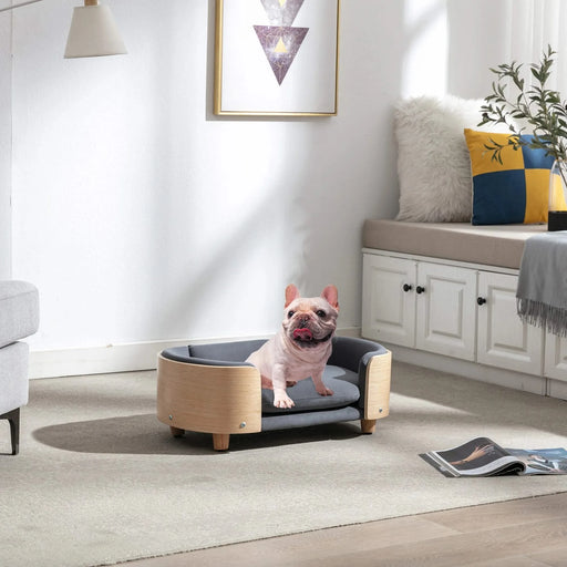 Scandinavian style Elevated Dog Bed Pet Sofa With Solid Wood legs and Bent Wood Back, Velvet Cushion,Small Size -DTYStore