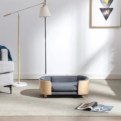 Scandinavian style Elevated Dog Bed Pet Sofa With Solid Wood legs and Bent Wood Back, Velvet Cushion,Small Size -DTYStore