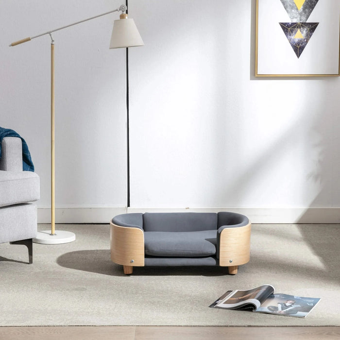 Scandinavian style Elevated Dog Bed Pet Sofa With Solid Wood legs and Bent Wood Back, Velvet Cushion,Small Size -DTYStore