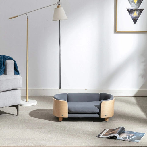 Scandinavian style Elevated Dog Bed Pet Sofa With Solid Wood legs and Bent Wood Back, Velvet Cushion,Small Size -DTYStore