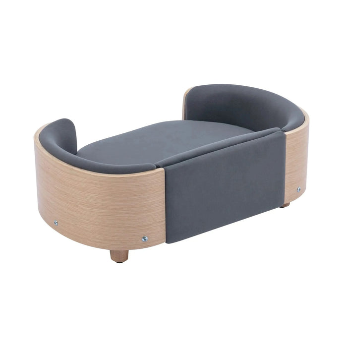 Scandinavian style Elevated Dog Bed Pet Sofa With Solid Wood legs and Bent Wood Back, Velvet Cushion,Small Size -DTYStore
