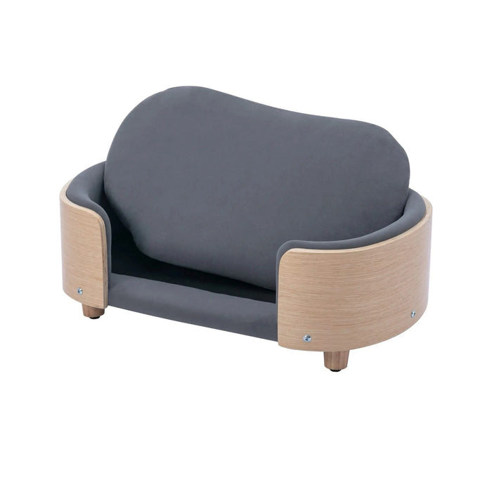 Scandinavian style Elevated Dog Bed Pet Sofa With Solid Wood legs and Bent Wood Back, Velvet Cushion,Small Size -DTYStore