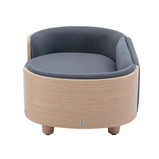 Scandinavian style Elevated Dog Bed Pet Sofa With Solid Wood legs and Bent Wood Back, Velvet Cushion,Small Size -DTYStore