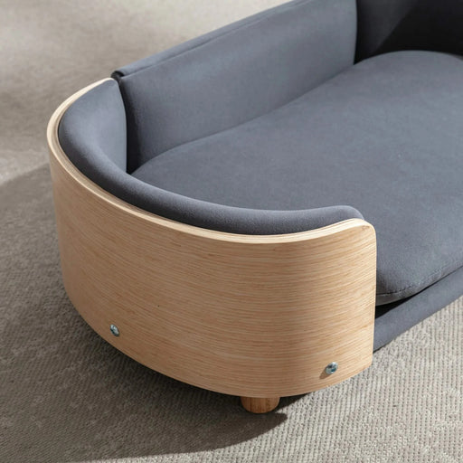 Scandinavian style Elevated Dog Bed Pet Sofa With Solid Wood legs and Bent Wood Back, Velvet Cushion,Small Size -DTYStore