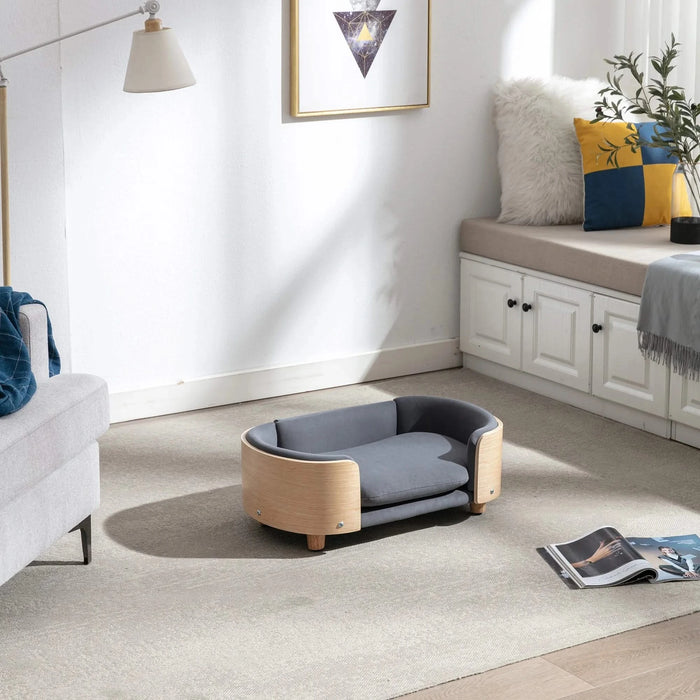 Scandinavian style Elevated Dog Bed Pet Sofa With Solid Wood legs and Bent Wood Back, Velvet Cushion,Small Size -DTYStore