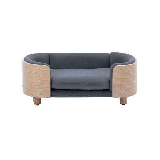 Scandinavian style Elevated Dog Bed Pet Sofa With Solid Wood legs and Bent Wood Back, Velvet Cushion,Small Size -DTYStore