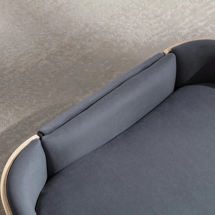 Scandinavian style Elevated Dog Bed Pet Sofa With Solid Wood legs and Bent Wood Back, Velvet Cushion,Small Size -DTYStore