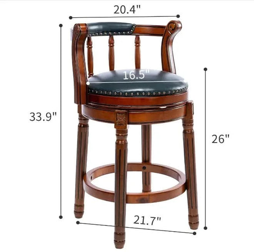 Seat Height 26'' Swivel Leather Wooden Bar Stools,360 Degree Swivel Bar Height Chair with Backs for Home Kitchen Counter(blue 1pc) Default -DTYStore