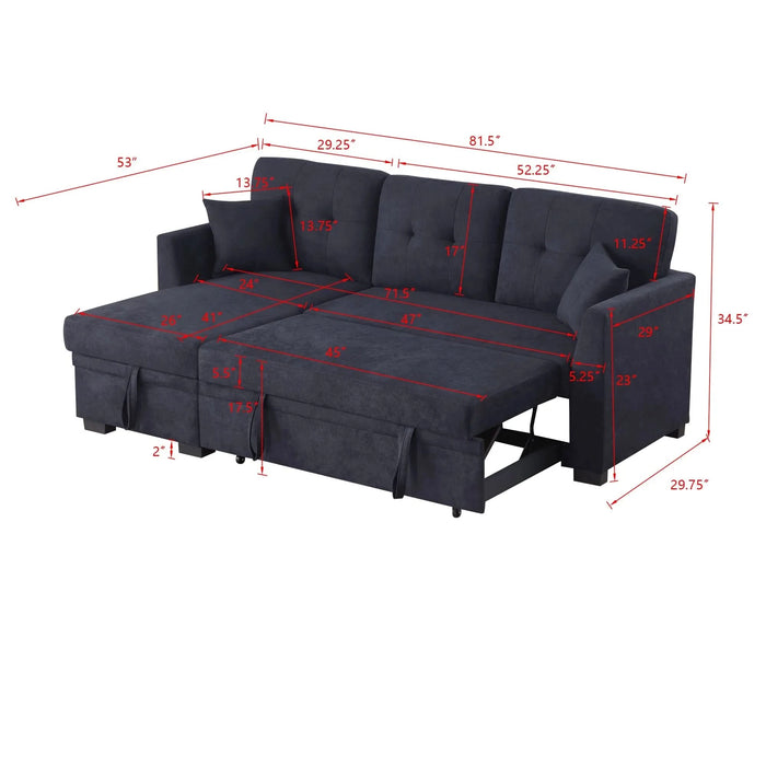 Sectional Sofa Bed, Dark Blue Default -DTYStore