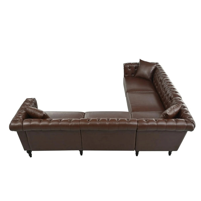 Sectional Sofa Couch for Living Room, L Shaped Reversible Modern Chesterfield Sofa with Rolled Arms and Nailhead, 5 Seat Tufted Couch for Small or Large Space(Dark Brown) PU Leather Default -DTYStore